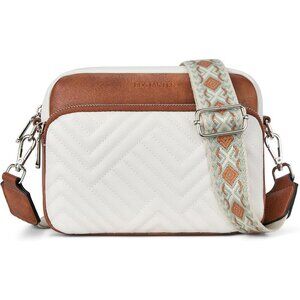 Women Beige＆brown Vegan Leather Quilted Purses Small Shoulder Bag Ladies Handbag